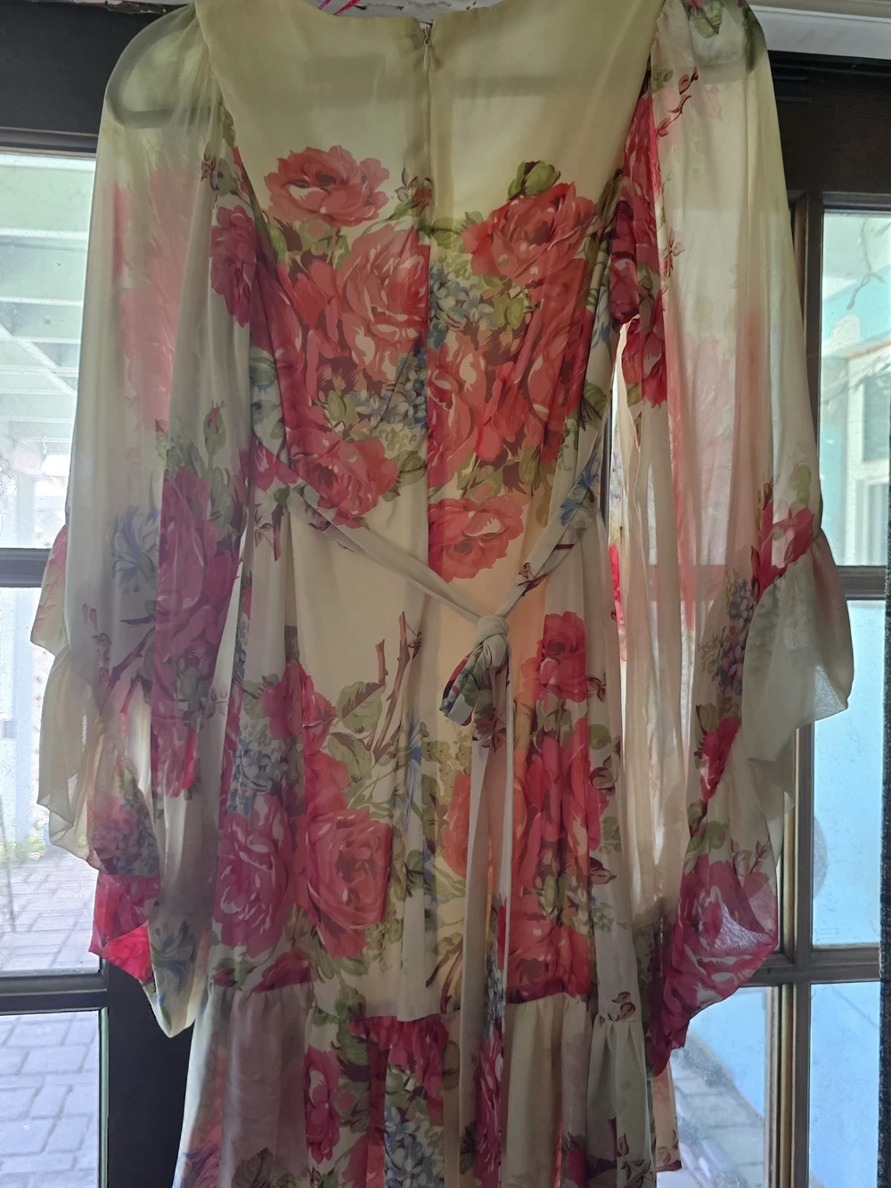 Betsey Johnson Cream Floral Long Sleeve Chiffon Mini Dress - Picture 2 of 4
